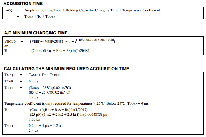 18 Series Microchip - Datasheet Analogue Acquisition Time Calculations