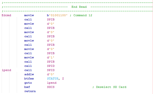 SD Card Assembly 16 Series Microcontroller End Command Read