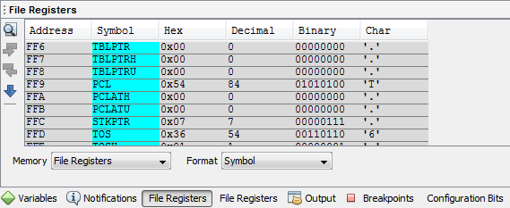 MPLAB - Simulation - File Register View