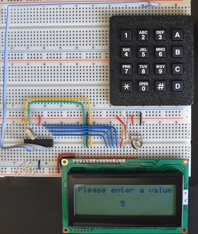 Breadboard Layout of 16F628A, keypad and LCD